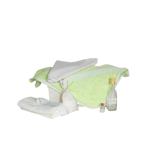 Set botez unicat verde menta 7 piese- Trusou biserica Fulgi de Nea- Odorul Mamei