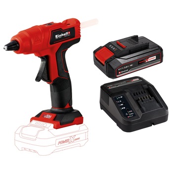 Pistol de lipit la cald pe acumulator Einhell Power X-Change TE-CG 18 Li - Kit, baton silicon 11 mm, temperatura lucru 170 °C, incalzire 2 min + incarcator rapid si acumulator de 2.5 Ah Pistol de lipit la cald pe acumulator Einhell Power X-Change TE-CG 18 Li - Kit, baton silicon 11 mm, temperatura lucru 170 °C, incalzire 2 min + incarcator rapid si acumulator de 2.5 Ah