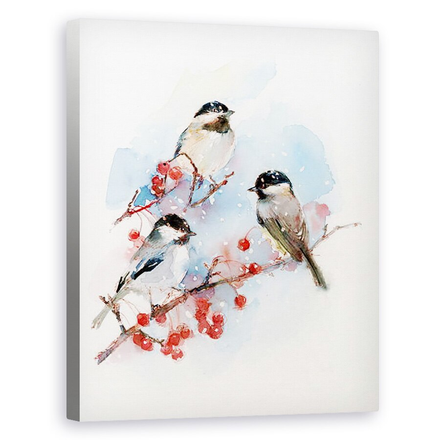 Tablou canvas - John Keeling - Chickadees cu fructe de padure, 2017, 40 x 50 cm