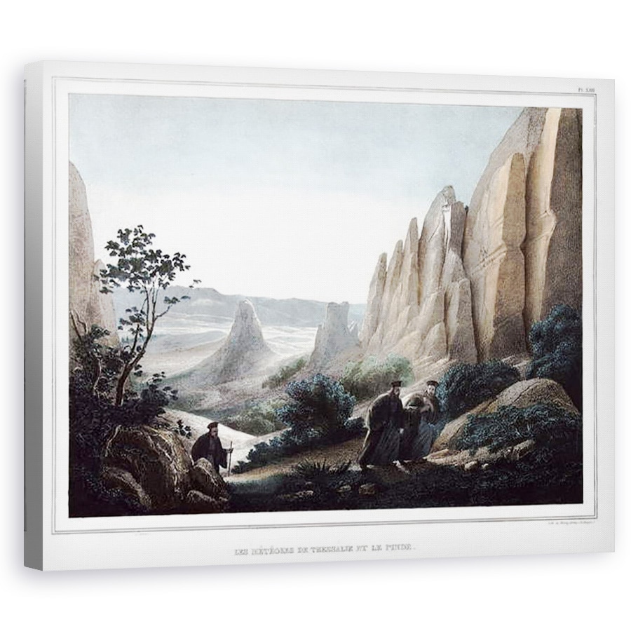 Tablou canvas - Louis Dupre - Les meteores de Thessalie et le Depinde peisaj de stanci. in Calatorie la Atena si Constantinopol, 40 x 50 cm