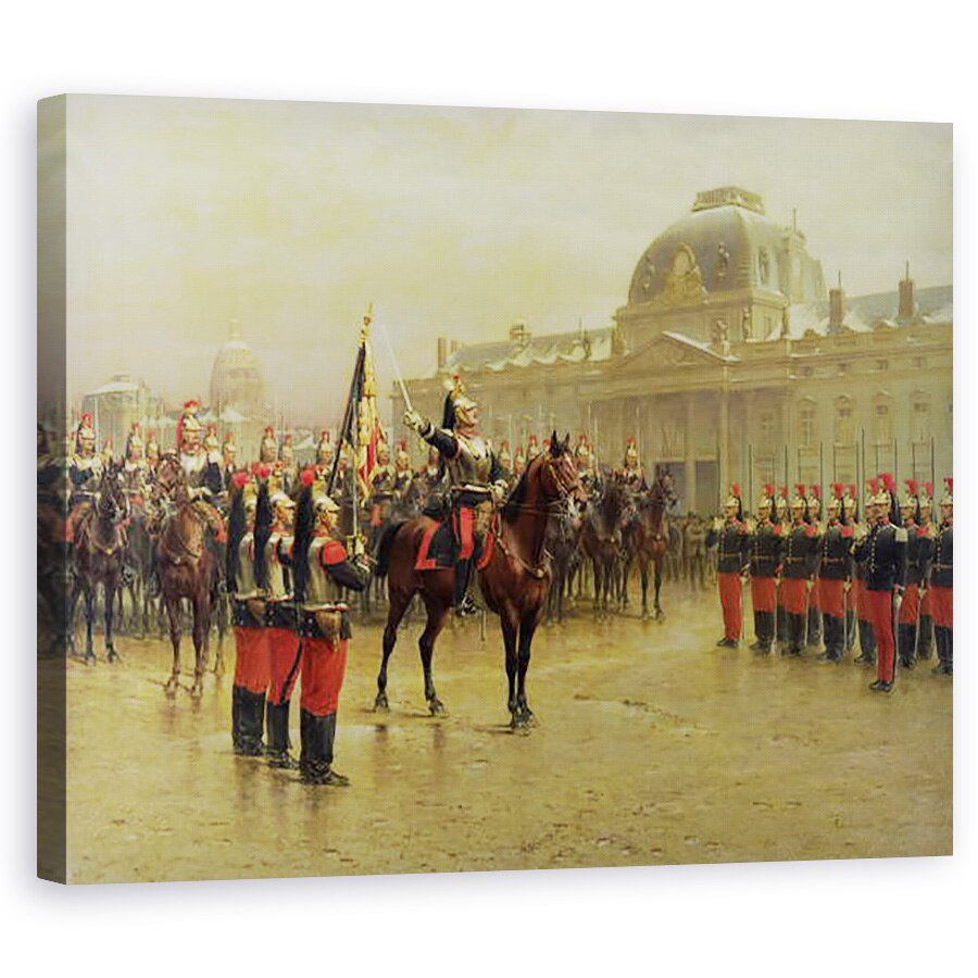 Tablou canvas - Louis Auguste Georges Loustaunau - Colonelul de La Rochetulon Prezentarea recrutilor Cavaleriei 6 Standardul Regimentului in ianuarie 1887, 40 x 50 cm