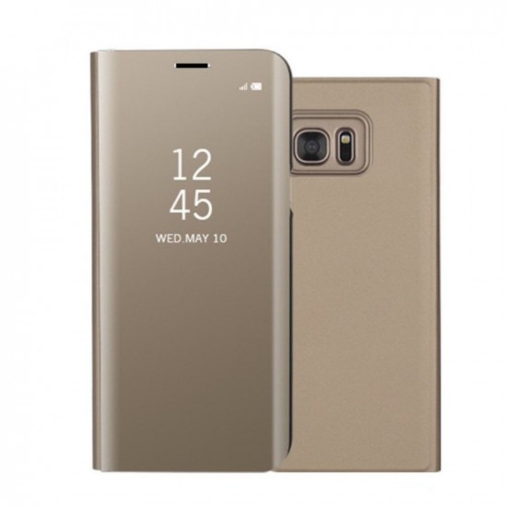 Защитен флип капак, съвместим с Samsung Galaxy A5/Galaxy A8 2018, Clear View, златен