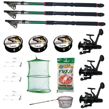 Set 3 lansete eastshark 2,4m, trei mulinete LS500, trei gute, trei monturi, minciog, pufuleti si juvelnic Set 3 lansete eastshark 2,4m, trei mulinete LS500, trei gute, trei monturi, minciog, pufuleti si juvelnic