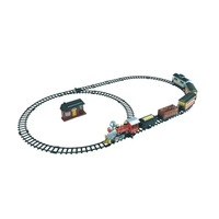 Jucarie trenulet clasic electric pe baterii, cu sina mare de cale ferata, statie, locomotiva si 3 vagoane mari, cu sunet si lumina, 3 ani +, multicolor, Topi Dreams
