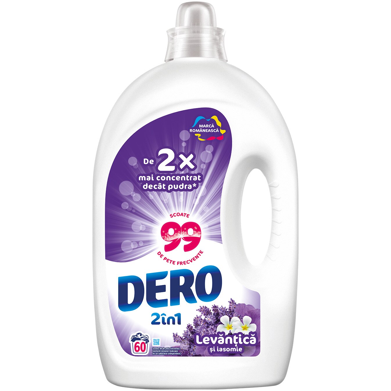 Detergent lichid Dero 2in1 Levantica si iasomie, 60 spalari, 3L
