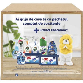 Pachet Promo curatenie (Omo, Coccolino, Cif, Domestos)+ ursulet Coccolino Pachet Promo curatenie (Omo, Coccolino, Cif, Domestos)+ ursulet Coccolino