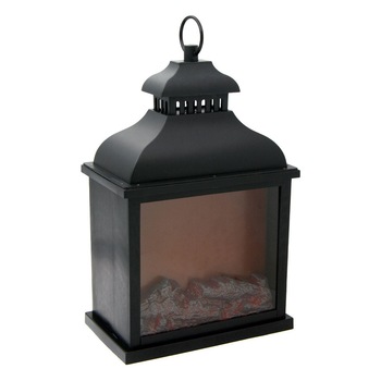 Felinar decorativ negru,tip semineu-patrat pentru casa si gradina,buton on-off Felinar decorativ negru,tip semineu-patrat pentru casa si gradina,buton on-off