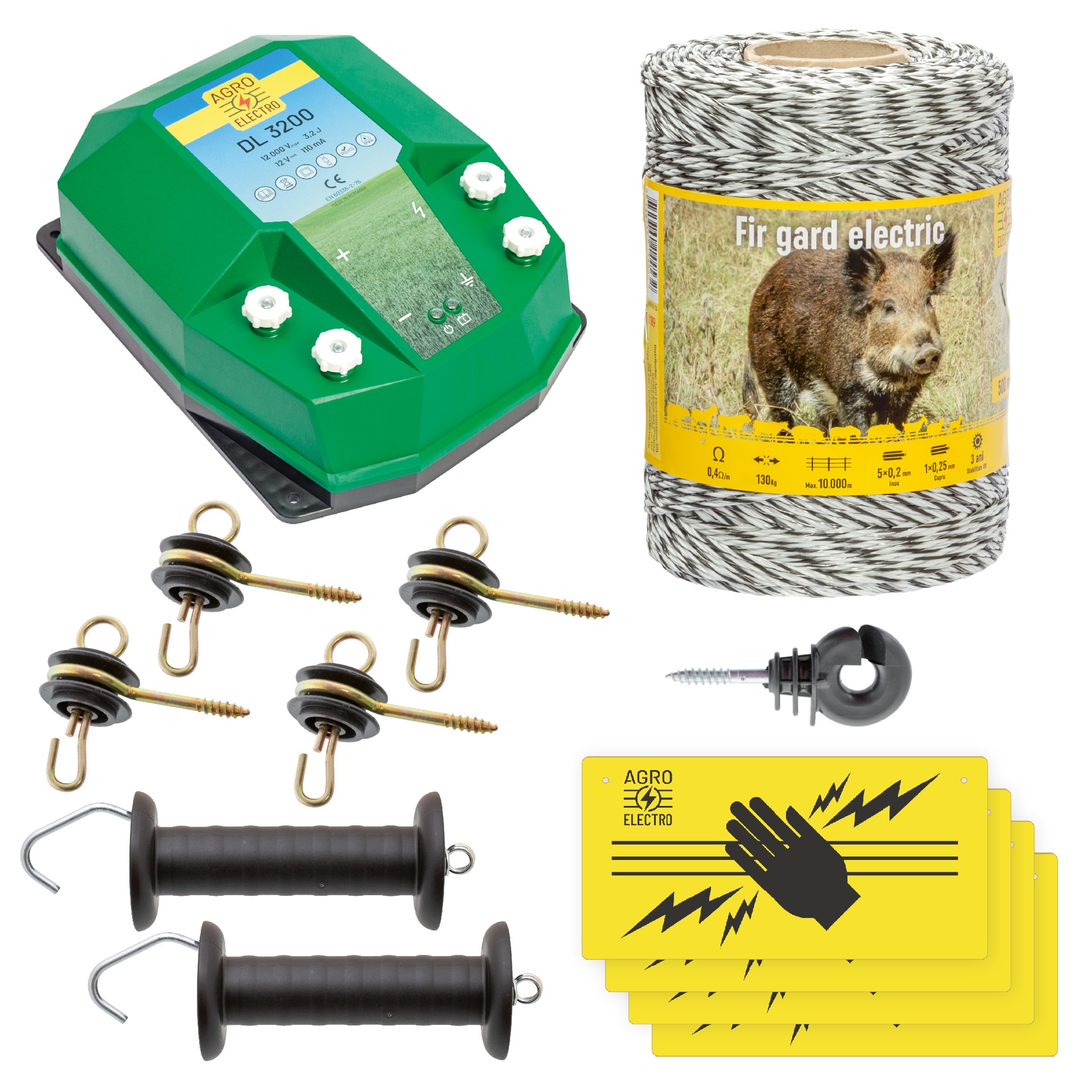 Pachet de baza gard electric 500 m, 3,2 Joule, pentru animale salbatice
