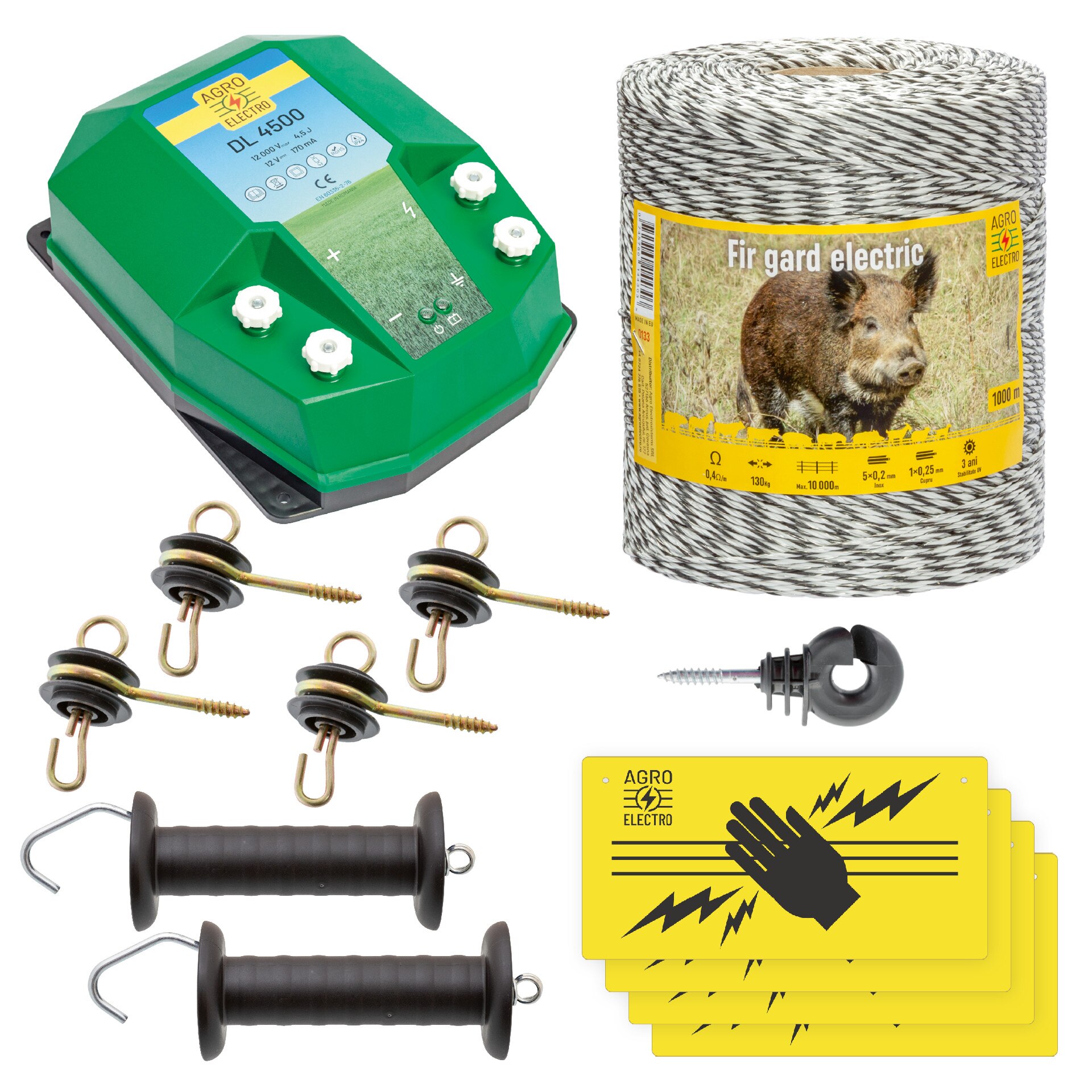 Pachet de baza gard electric 1000 m, 4,5 Joule, pentru animale salbatice