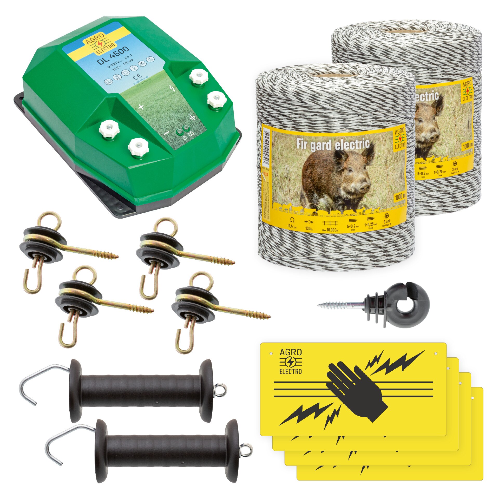 Pachet de baza gard electric 2000 m, 4,5 Joule, pentru animale salbatice