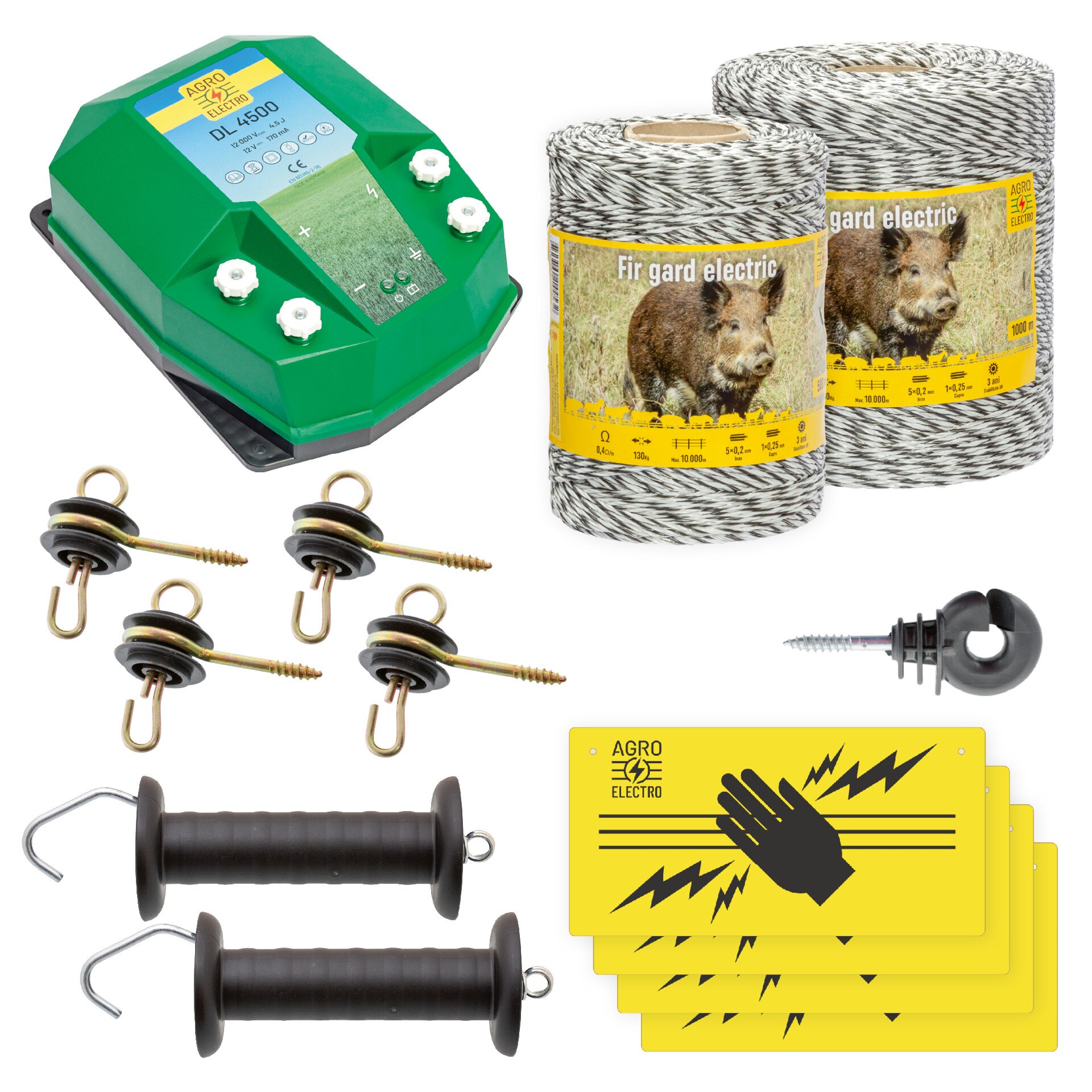 Pachet de baza gard electric 1500 m, 4,5 Joule, pentru animale salbatice