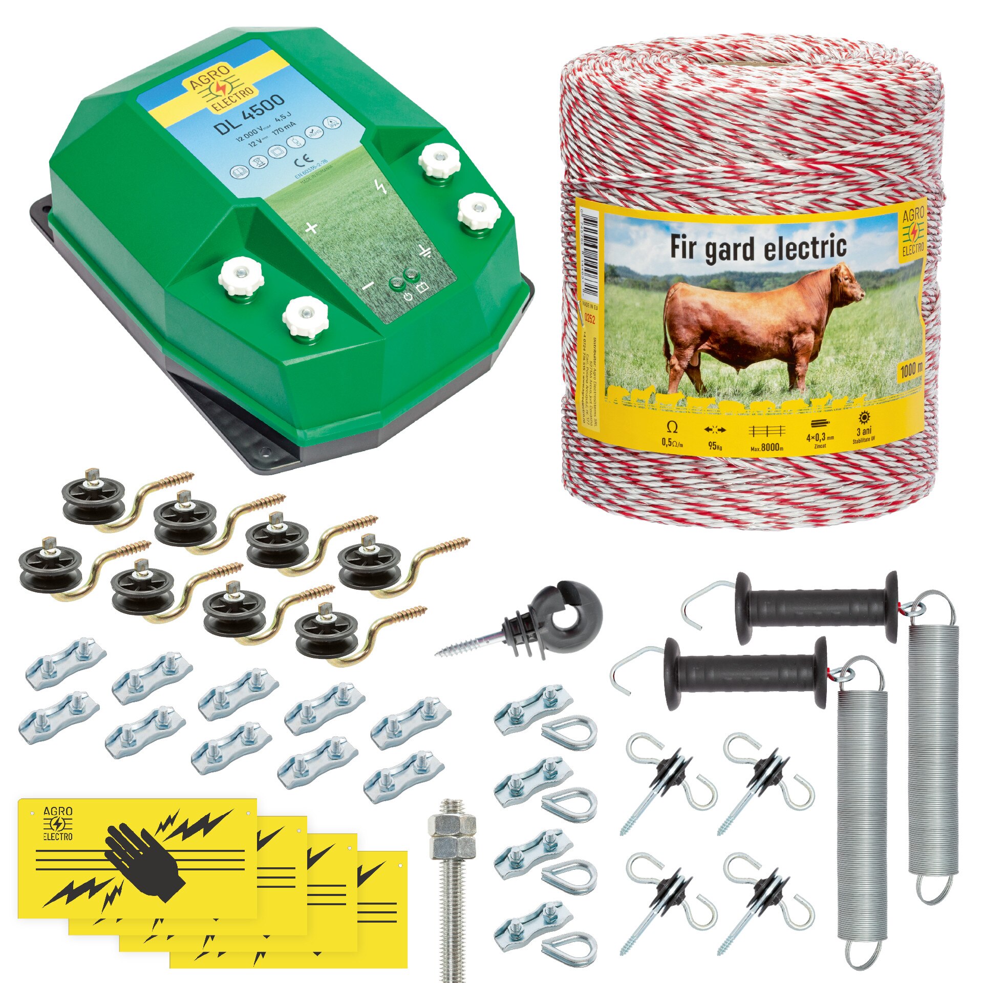 Pachet gard electric complet 1000 m, 4,5 Joule, pentru animale domestice