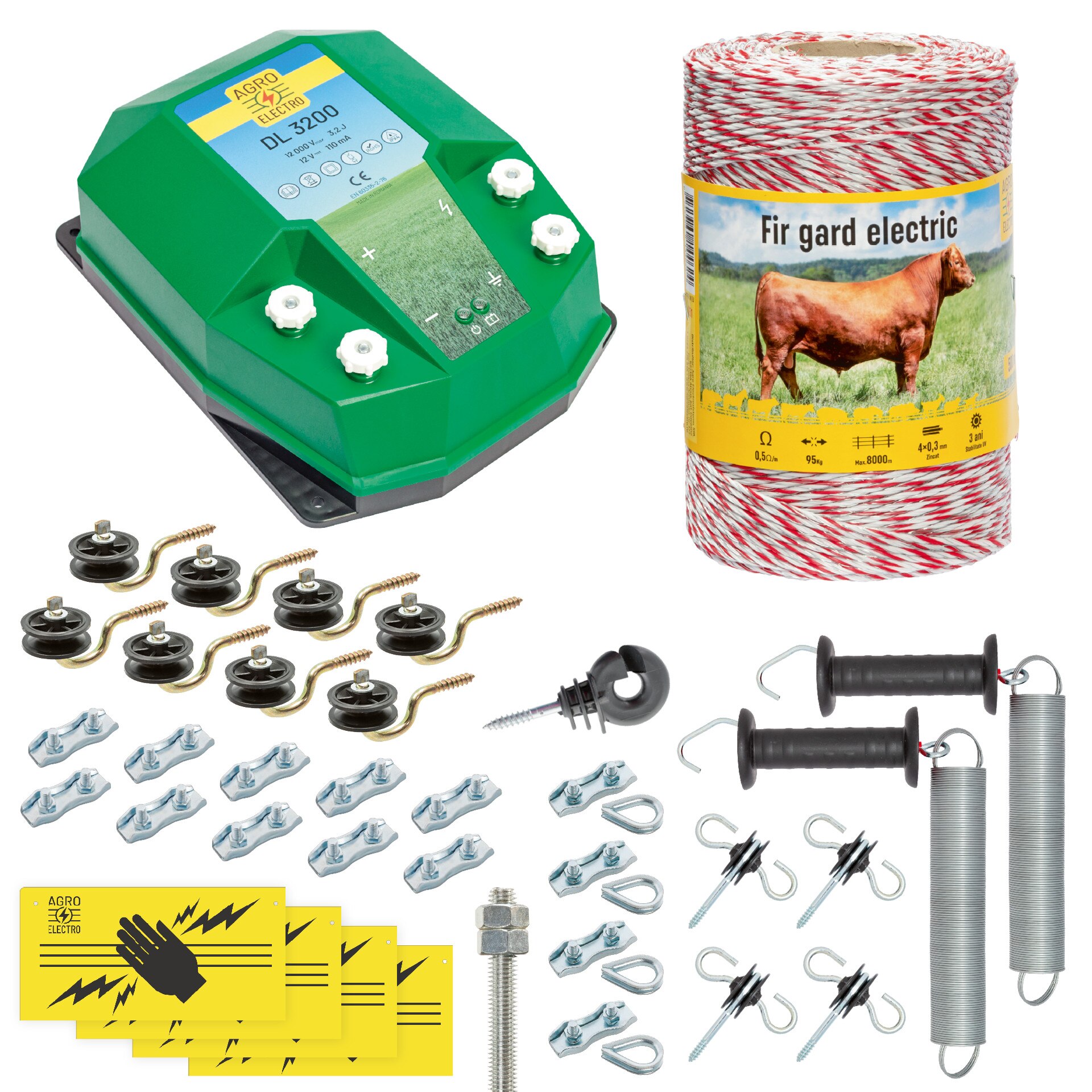 Pachet gard electric complet 500 m, 3,2 Joule, pentru animale domestice