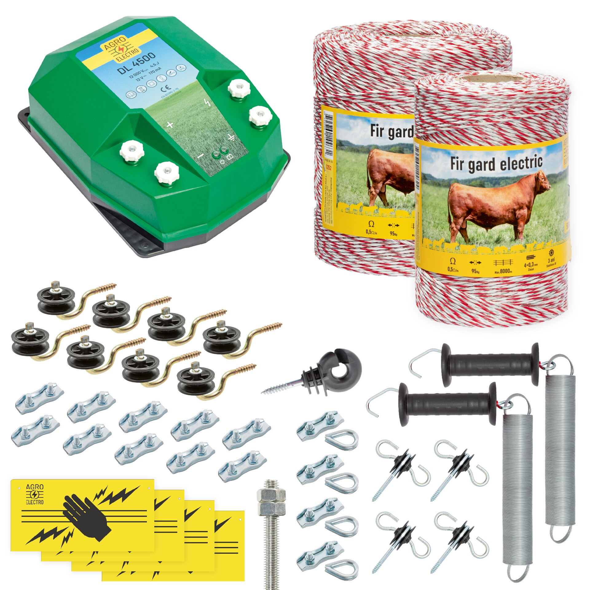 Pachet gard electric complet 1500 m, 4,5 Joule, pentru animale domestice
