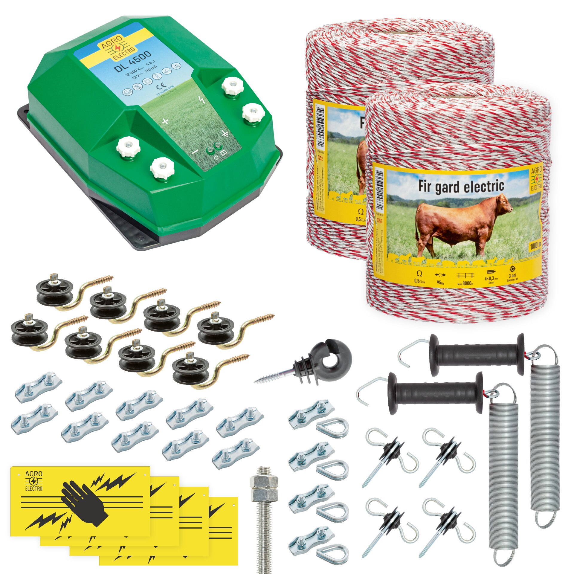 Pachet gard electric complet 2000 m, 4,5 Joule, pentru animale domestice