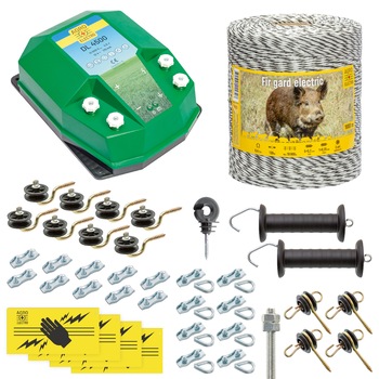 Pachet gard electric complet 1000 m, 4,5 Joule, pentru animale salbatice Pachet gard electric complet 1000 m, 4,5 Joule, pentru animale salbatice