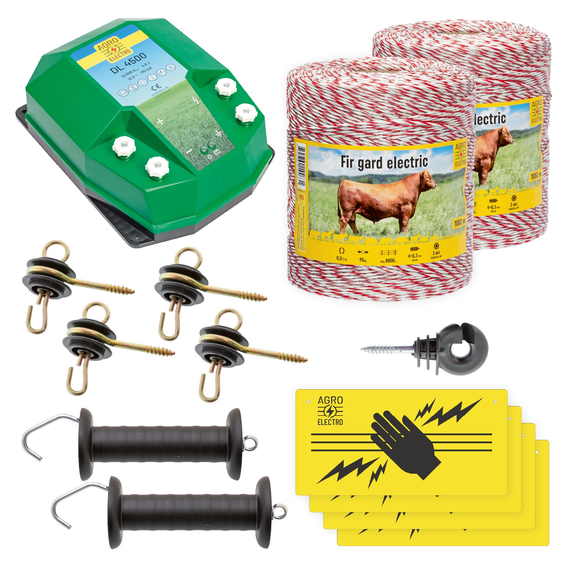 Pachet de baza gard electric 2000 m, 4,5 Joule, pentru animale domestice