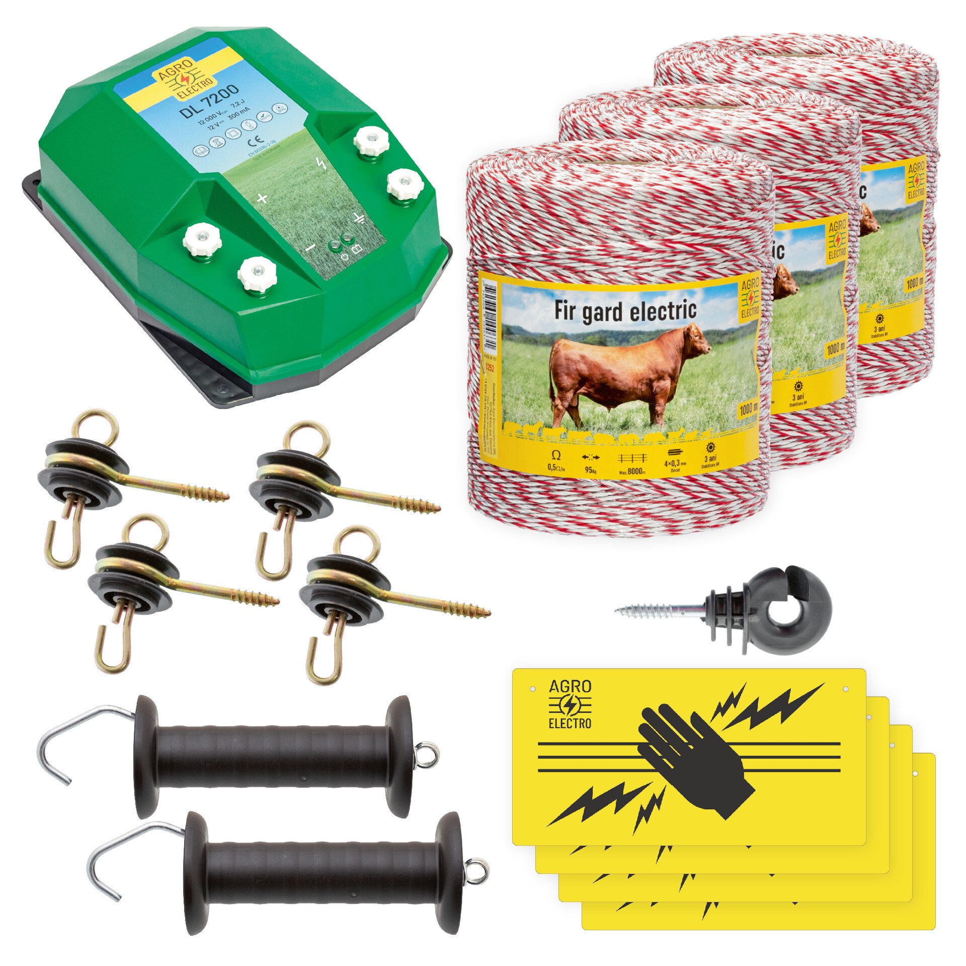 Pachet de baza gard electric 3000 m, 7,2 Joule, pentru animale domestice