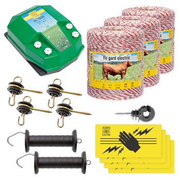 Pachet de baza gard electric 3000 m, 7,2 Joule, pentru animale domestice Pachet de baza gard electric 3000 m, 7,2 Joule, pentru animale domestice