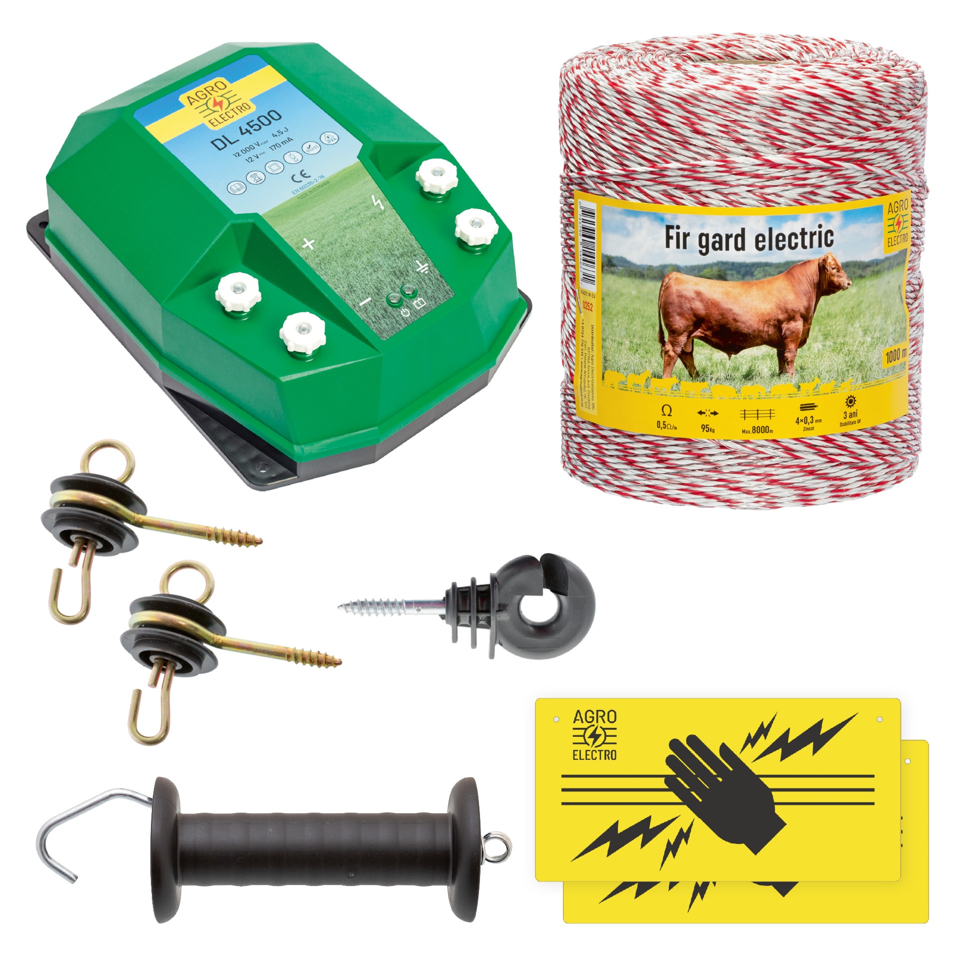 Pachet de baza gard electric 1000 m, 4,5 Joule, pentru animale domestice