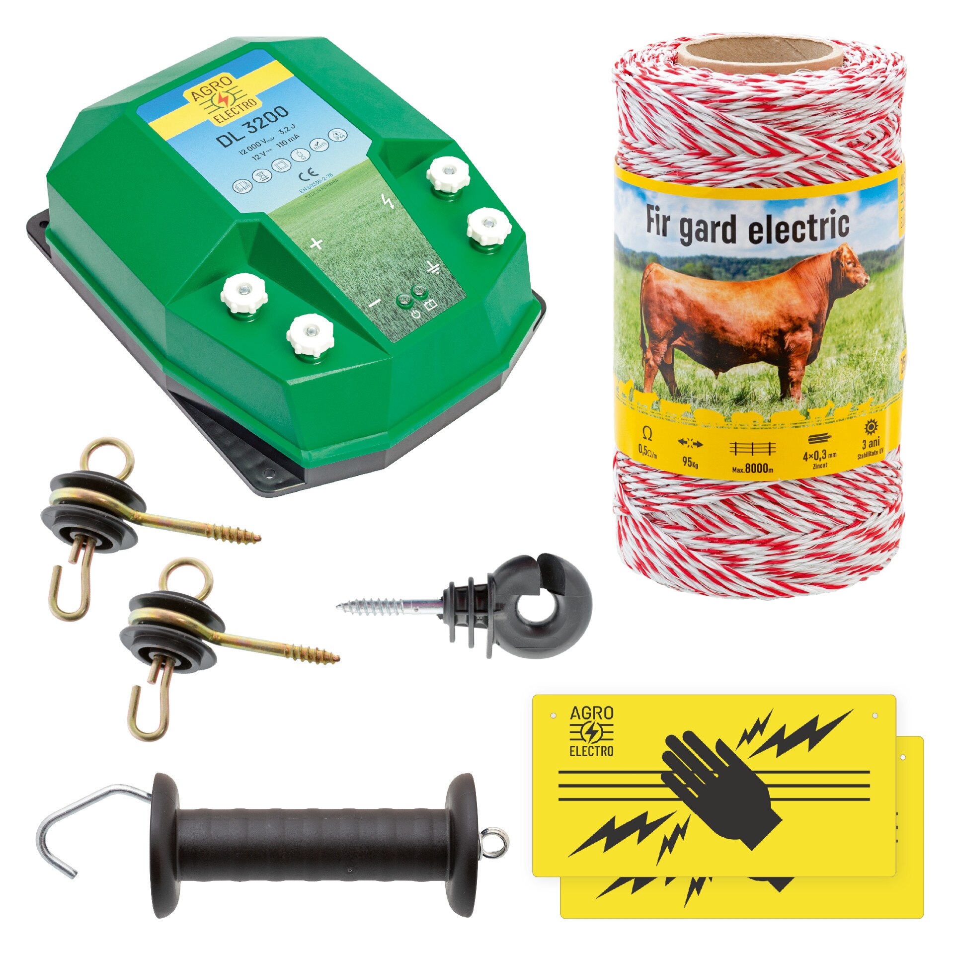 Pachet de baza gard electric 250 m, 3,2 Joule, pentru animale domestice