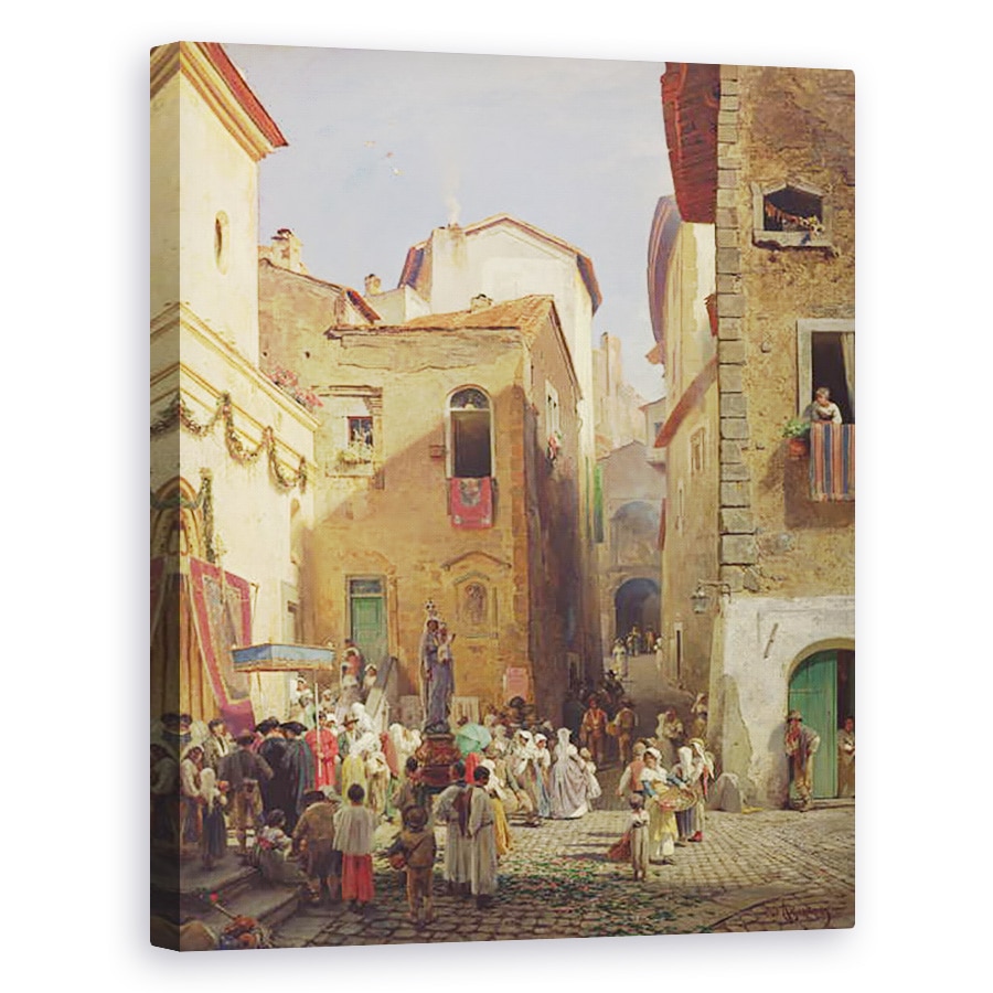 Tablou canvas - Oswald Achenbach - Festivalul Maicii Domnului de la Gennazzano, Campagna Romana, Italia, 60 x 75 cm