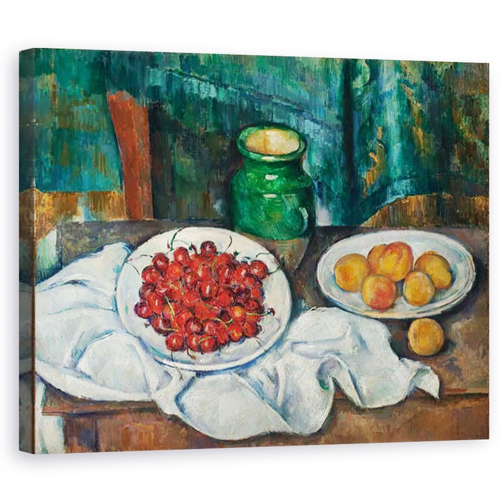 Картина на платно - Пол Сезан - Натюрморт с череши и праскови, 80 х 100 см