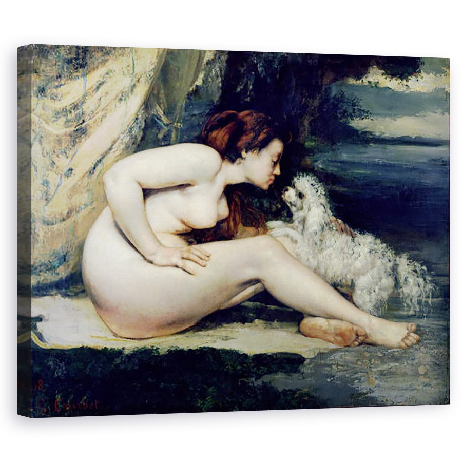 Tablou canvas - Gustave Courbet - Femeie Nud Cu Caine Portretul lui Leotine Renaude 1861-62, 60 x 75 cm