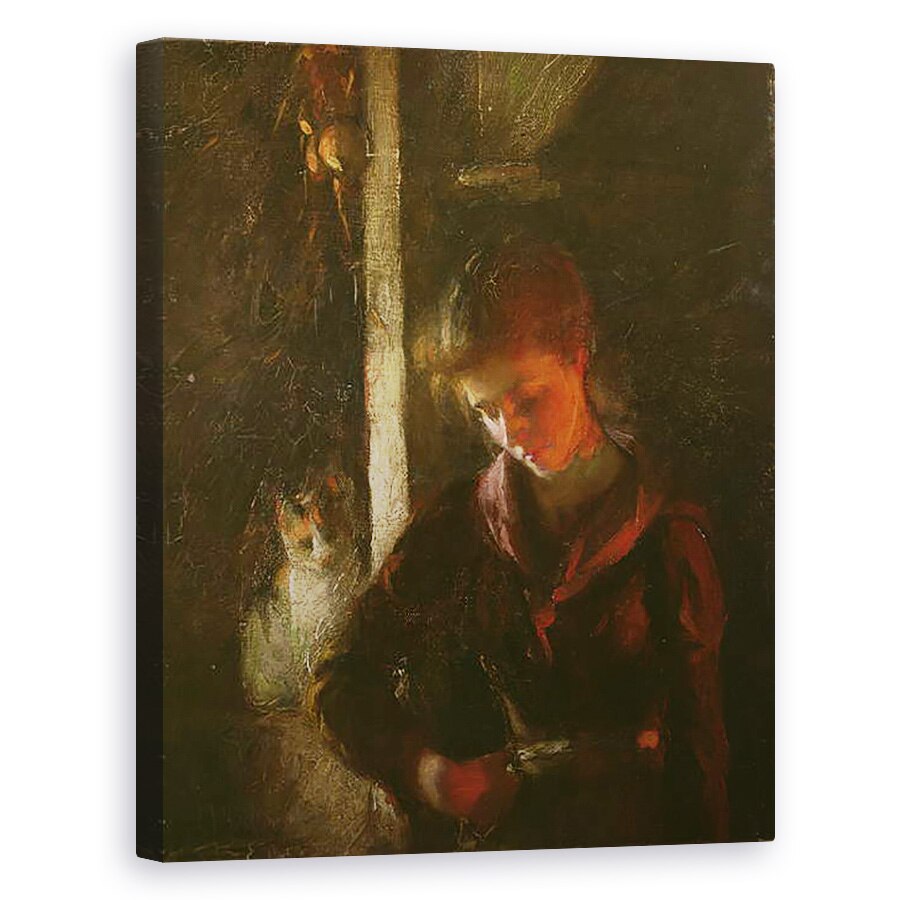 Tablou canvas - Frank Bramley - Langa semineu, 80 x 100 cm