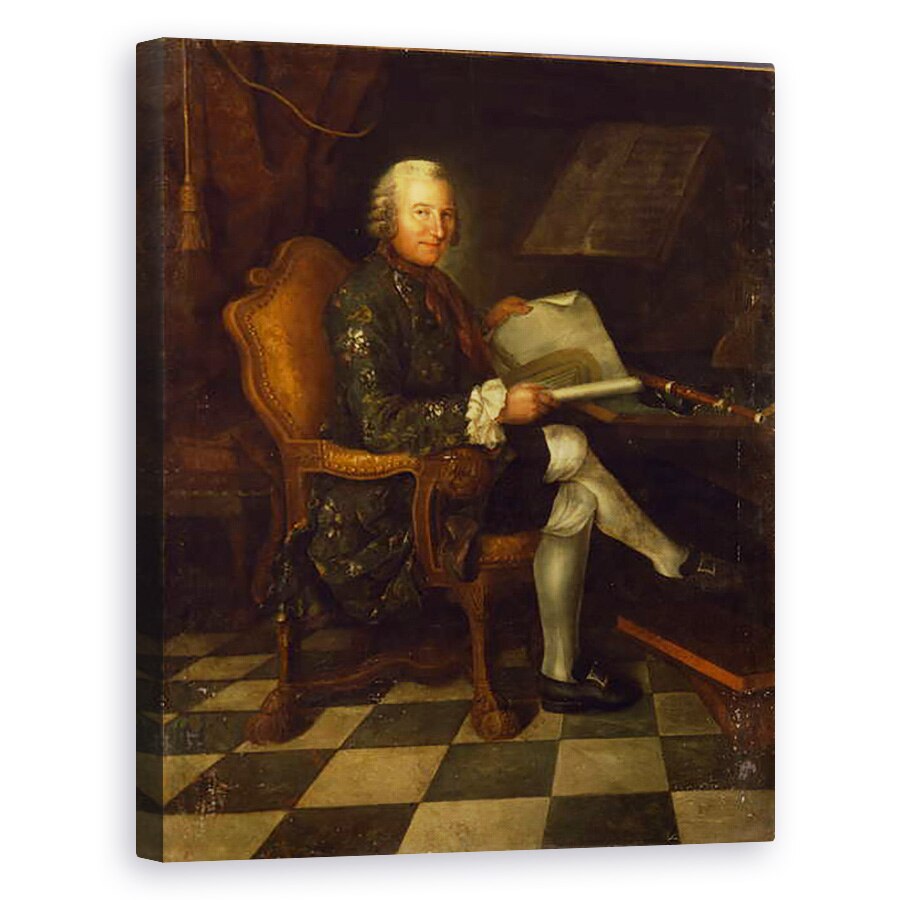 Tablou canvas - Scoala Germana - Isaac Egmont von Chasot la biroul sau impreuna cu Flautul lui Frederic cel Mare, 60 x 75 cm