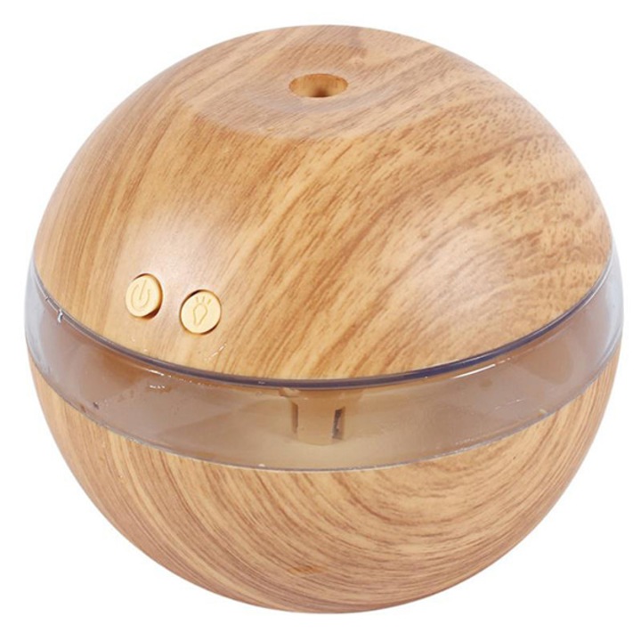 GREATON® mini párásító illóolajokhoz, aromaterápiához, LED világításhoz, természetes modell, kerek, 300 ml