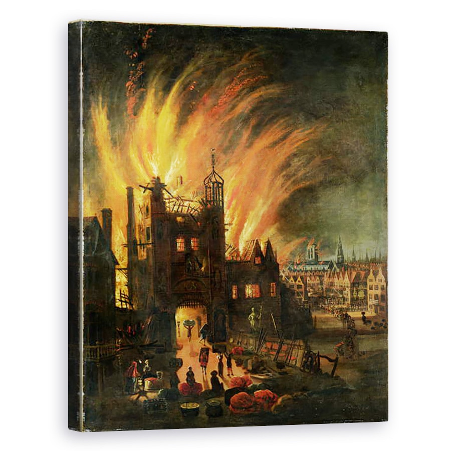 Tablou canvas - Scoala Engleza - Marele Incendiu al Londrei septembrie 1666 cu Ludgate si batranul St Paul, 60 x 75 cm