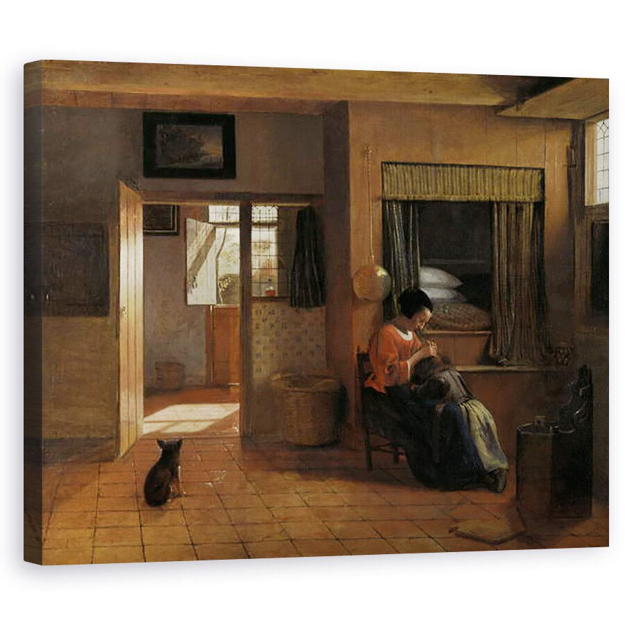 Tablou canvas - Pieter de la Hooch - O mama care despaducheste parul copilului ei, 60 x 75 cm