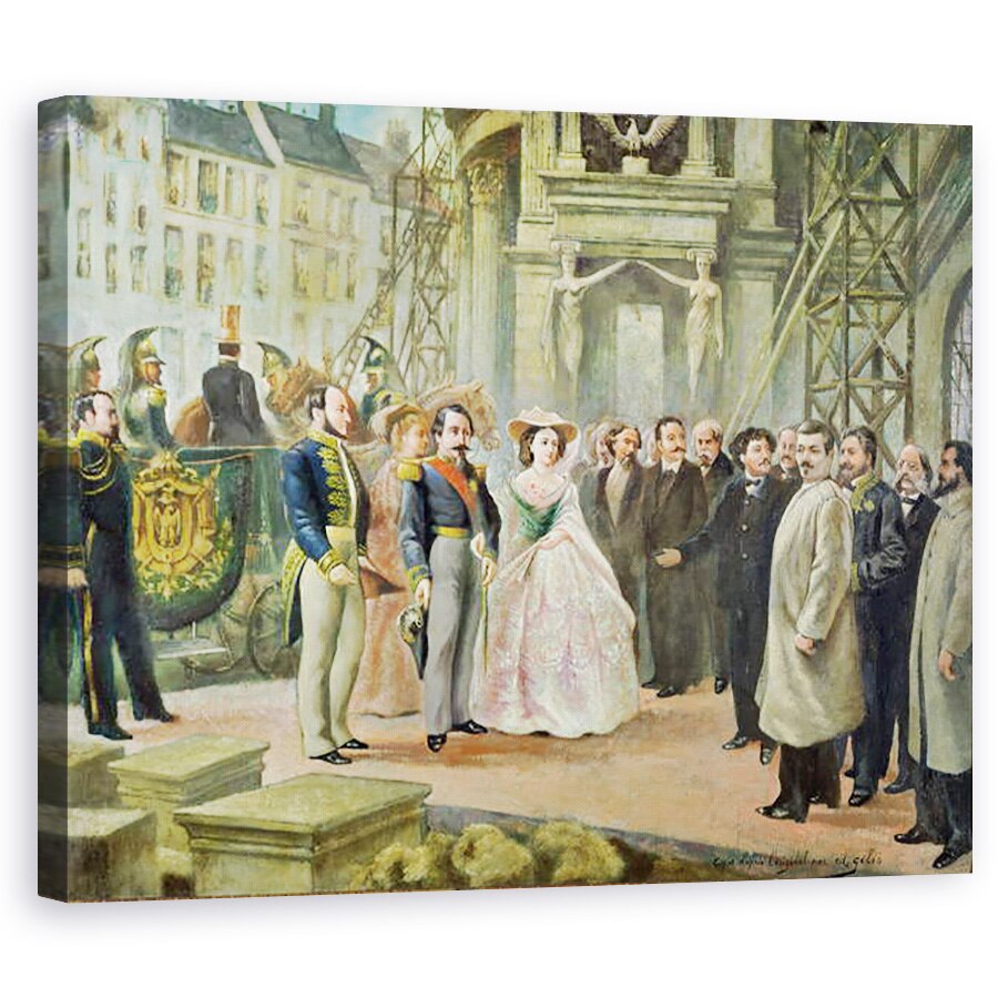 Tablou canvas - Ed Gilis - Baronul Georges-Eugene Haussmann 1809-91, Napoleon al III-lea 1808-73 si imparateasa Eugenie 1826-1920 in vizita la muncitorii de la Opera, 60 x 75 cm