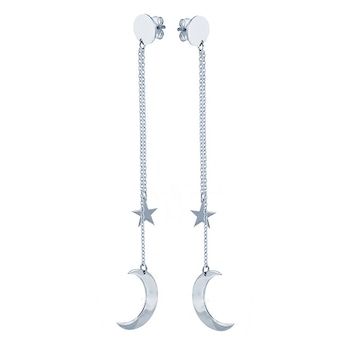 Cercei luna si stea cu lant din argint rodinat, ARTOR, CL18,Argintiu Cercei luna si stea cu lant din argint rodinat, ARTOR, CL18,Argintiu