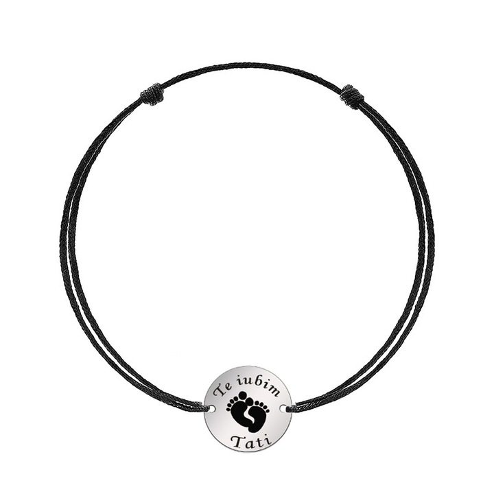 Bratara Te iubim tati, banut Argint 925, snur negru