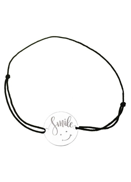 ArtemisGift Smile medálos karkötő, 925 ezüst medál, fekete madzag