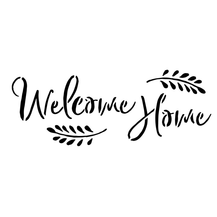 Sablon decorativ XS Welcome Home, reutilizabil, plastic, maro, 10x21cm