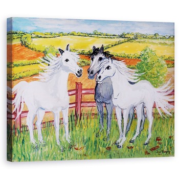 Tablou canvas - Joan Thewsey - Trei cai zburdali, 2002, 40 x 50 cm Tablou canvas - Joan Thewsey - Trei cai zburdali, 2002, 40 x 50 cm