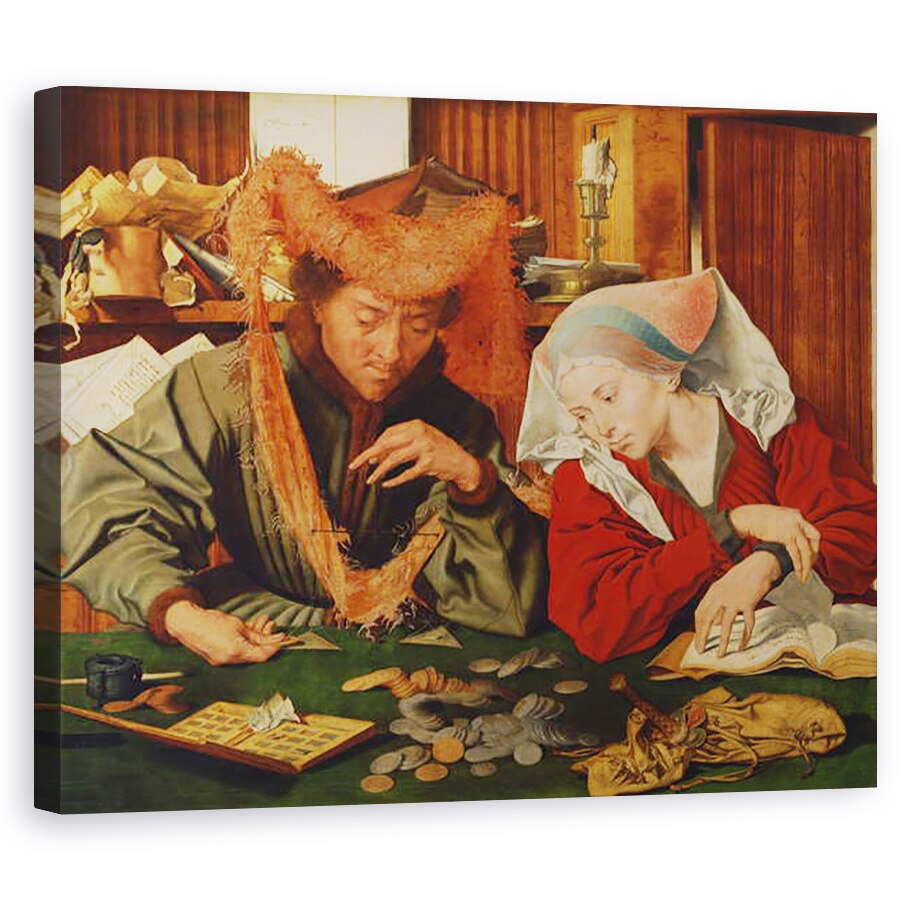 Tablou canvas - Marinus van Reymerswaele - Schimbatorul de bani si sotia sa, 60 x 75 cm