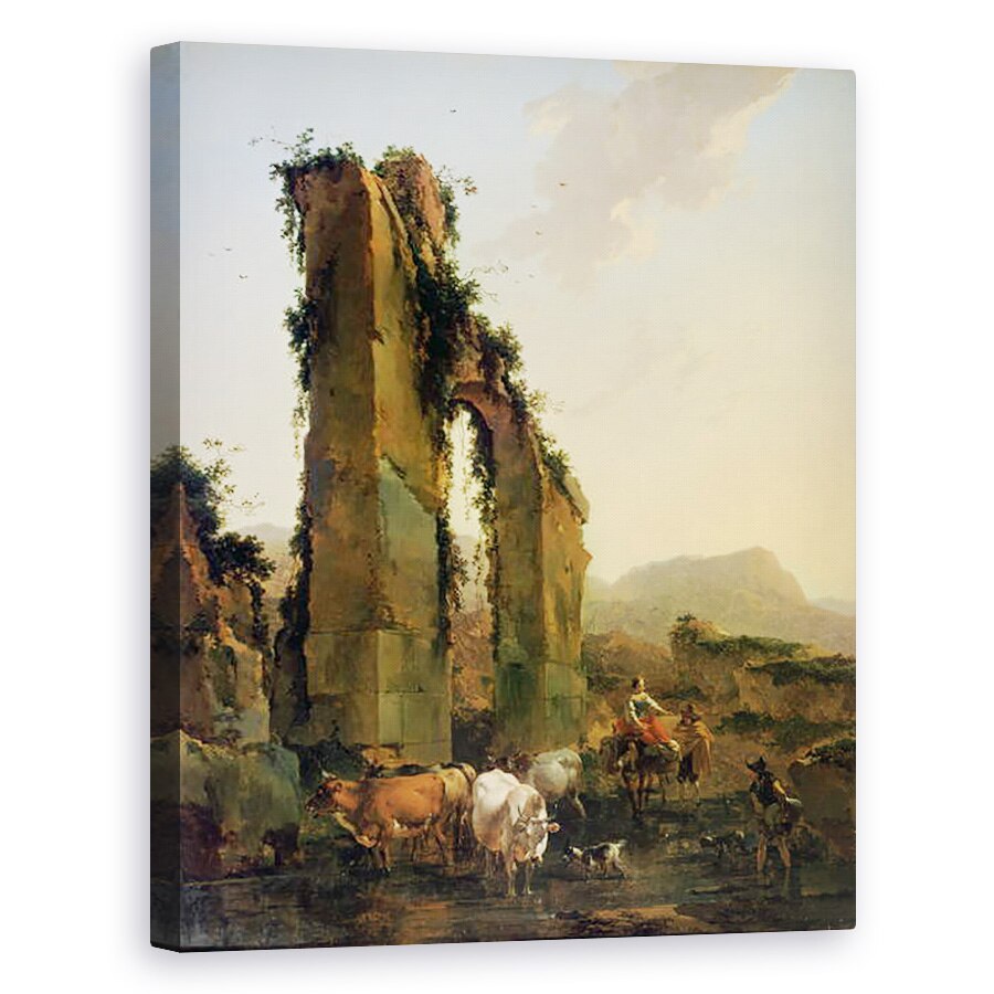 Tablou canvas - Nicolaes Pietersz. Berchem - taranii cu vite de un apeduct ruinat, 40 x 50 cm