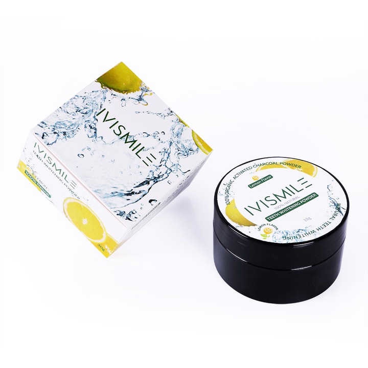 Pudra organica pentru albirea profesionala a dintilor, IVISMILE, Lamaie, 30 g