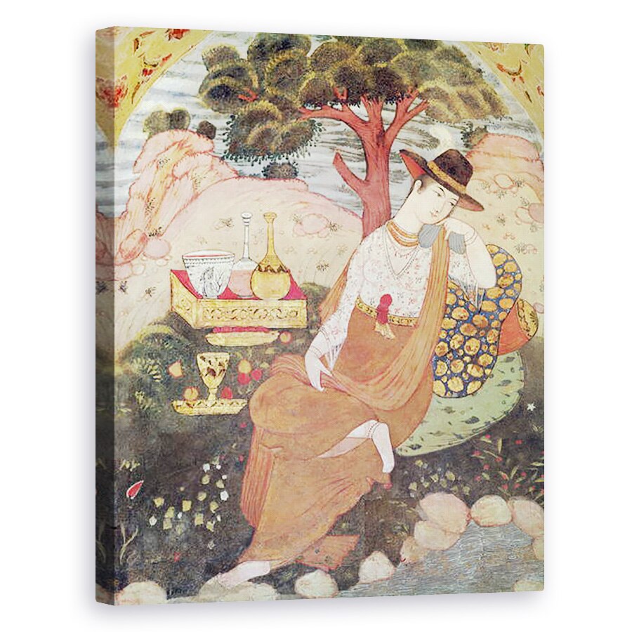 Tablou canvas - Scoala Persana - Printesa stand intr-o gradina, 40 x 50 cm