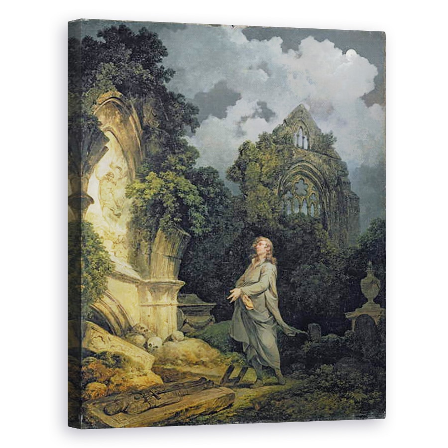Tablou canvas - Philip James Loutherbourg - Vizitator la o biserica luminata de luna, 40 x 50 cm