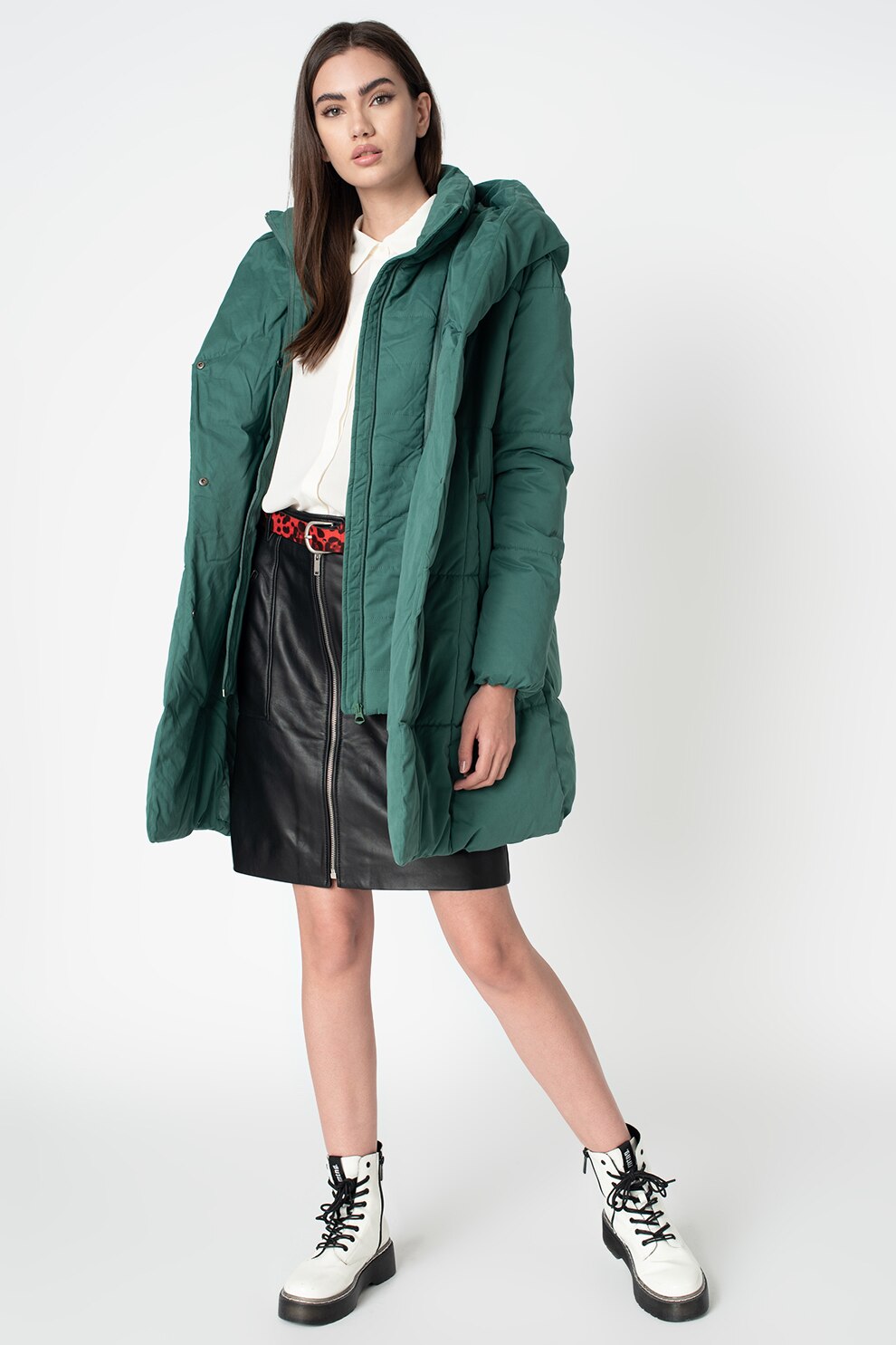 Pepe Jeans London, Geaca lunga cu gluga Thaly, Verde marin, L - eMAG.ro