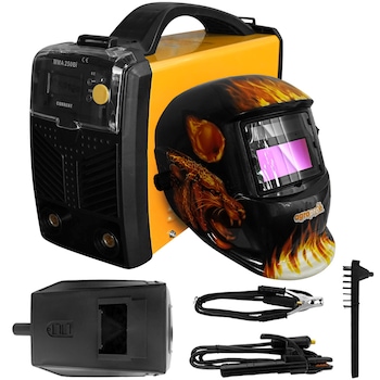 Set aparat sudura Profesional AgroPro 250 BI, inverter, MMA, 250A, tehnologie IGBT, IP 21, masca cu cristale lichide model Flacari Agropro Set aparat sudura Profesional AgroPro 250 BI, inverter, MMA, 250A, tehnologie IGBT, IP 21, masca cu cristale lichide model Flacari Agropro