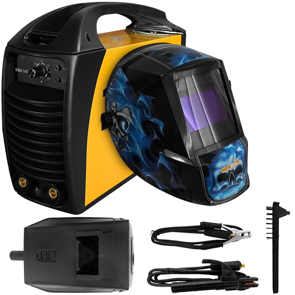 Set aparat sudura Profesional AgroPro 140 Ni, inverter, MMA, 140A, tehnologie IGBT, IP 21, masca cristale lichide model KM8500 Agropro