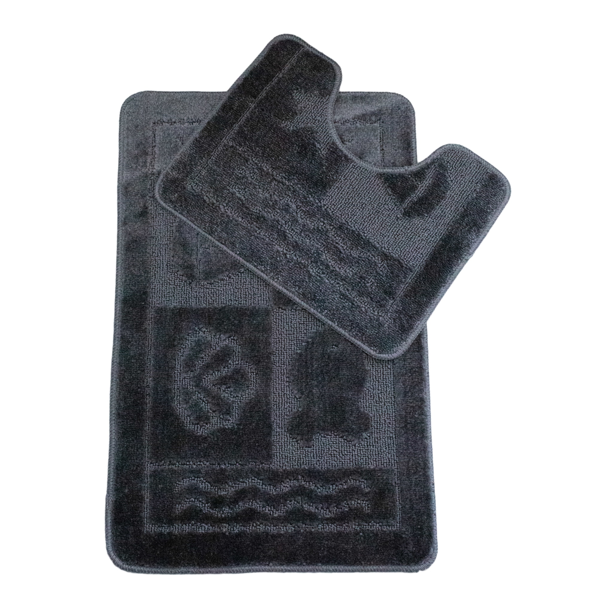 Set 2 covorase baie Basic Standard , 50x80cm/40x50cm, antiderapant, polipropilena, culoare gri, model 4 patrate, gramaj 800 g