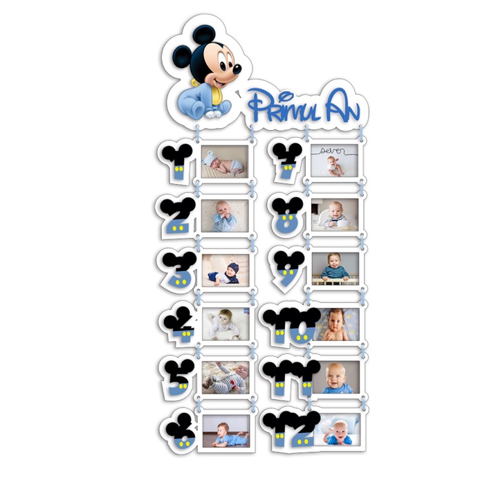 Rama Foto Primul An Mickey , 150cm x 60 cm, Albastru, Lemn, IVI Style