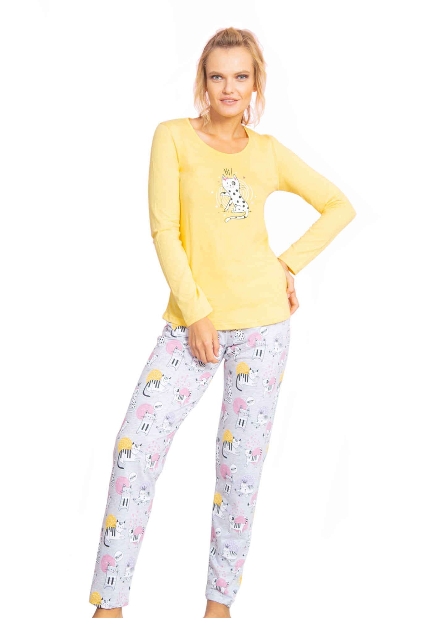 Pijama dama Vienetta , model Hi !, galben/gri deschis